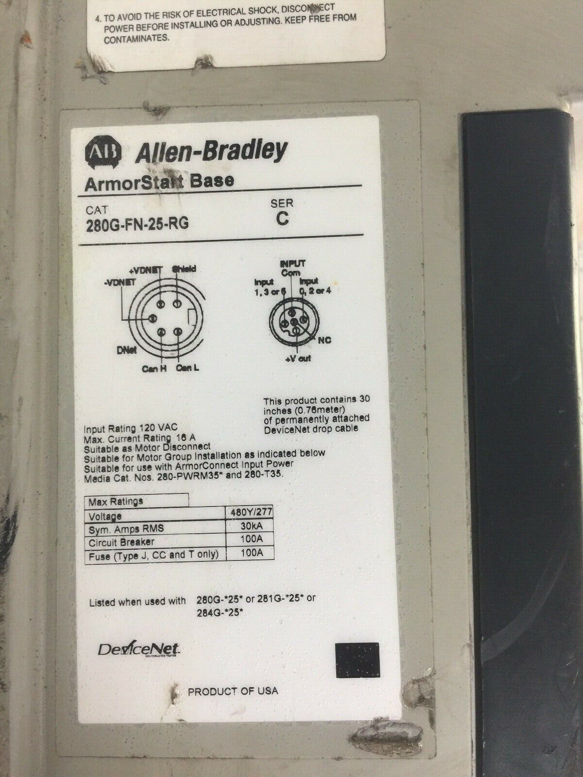 ALLEN BRADLEY 280G-FN-25-RG ARMOR START BASE 284G-FVD6P0D-25-RRG-CBG-DB1-EMI