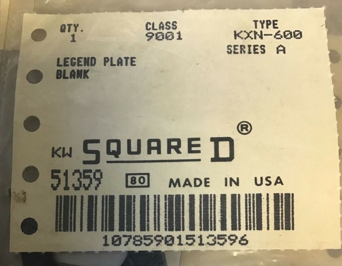 SQUARE D 9001 KXN-600 LEGEND PLATE "BLANK" SER.A ****LOTOF13****