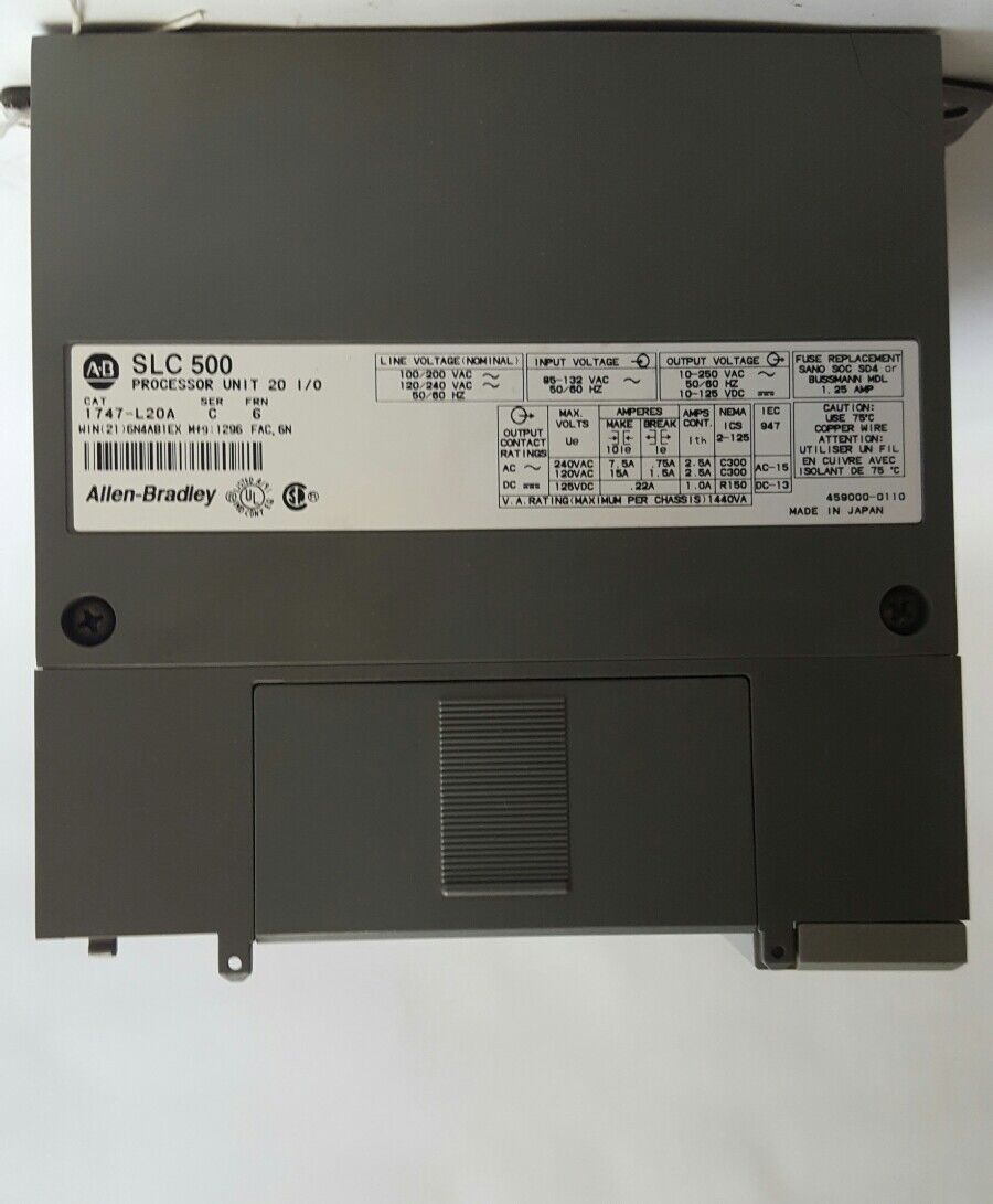ALLEN BRADLEY SLC 500 PROGRAMMABLE CONTROLLER, PROCESSOR UNIT,1747-L20G, FRN 6