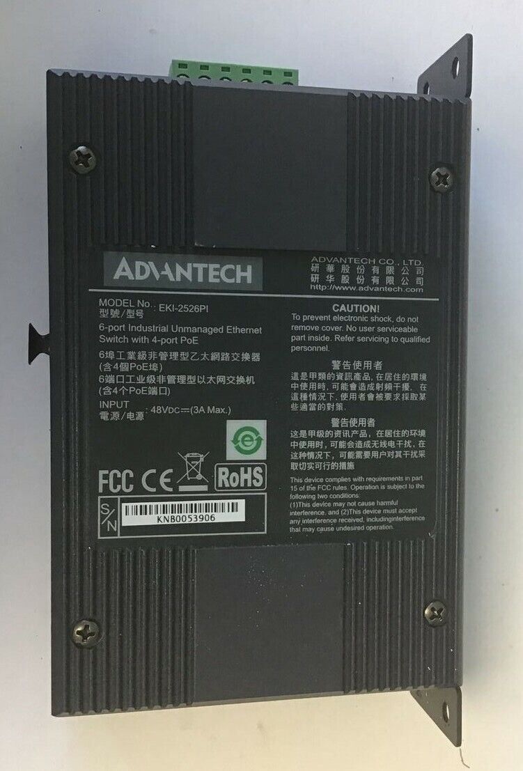 ADVANTECH EKI-2526PI INDUSTRIAL EHTERNET SWITCH 6PORT 48VDC 3A