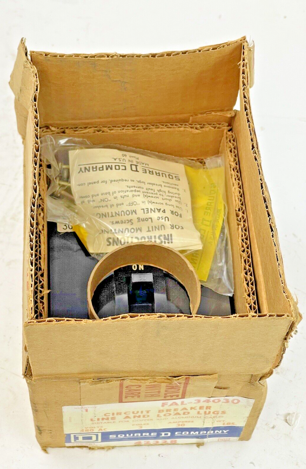 SQUARE D - FAL-34030 - CIRCUIT BREAKER LINE AND LUGS - 30A/3 POLE/ 480 VAC - NEW
