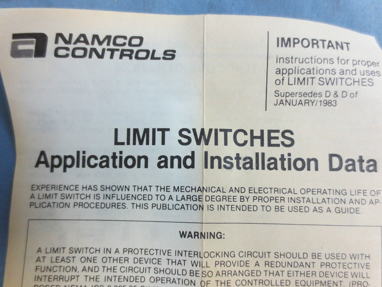 NAMCO EA180-14303 SNAP-LOCK LIMIT SWITCH - NEW SURPLUS