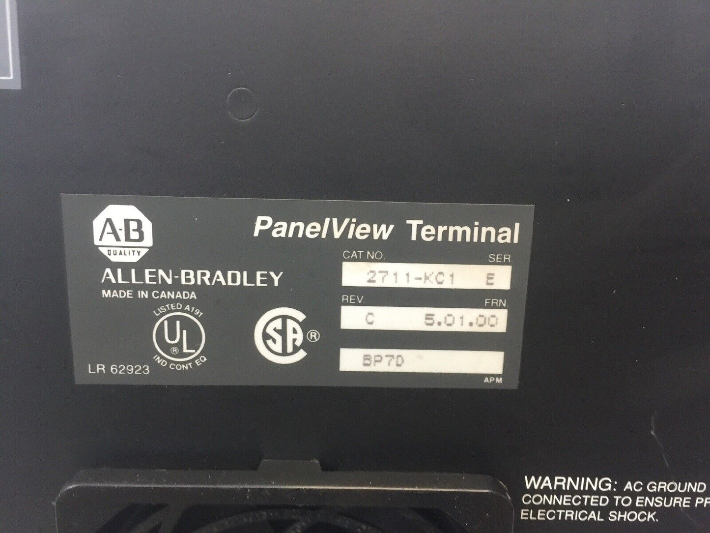 ALLEN BRADLEY 2711-KC1 PANELVIEW SER E REV C FRN 5.01.00 115/230VAC 47-63HZ 80W