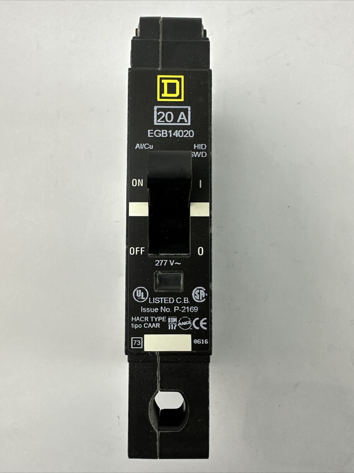 SQUARE D EGB14020 CIRCUIT BREAKER 277VAC 20AMP 1POLE HACR TYPE
