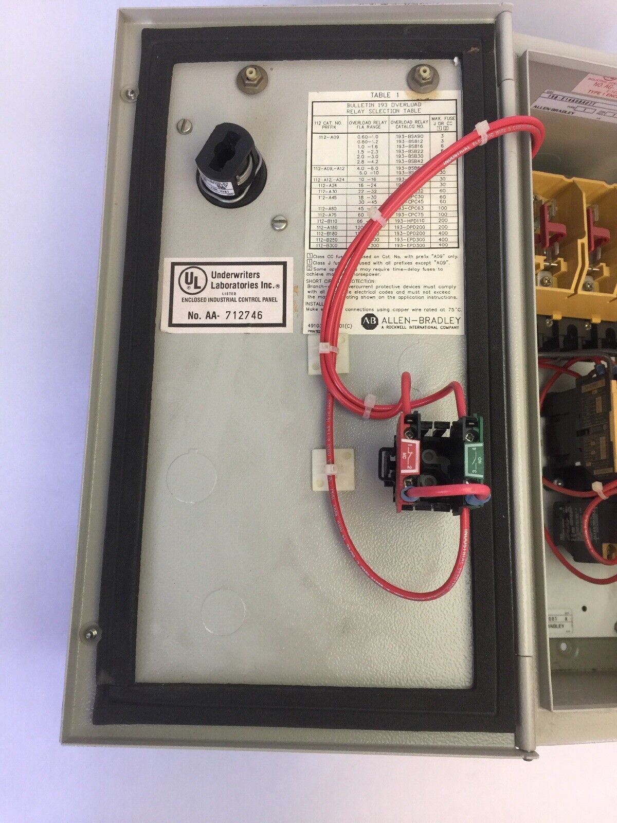 ALLEN BRADLEY 198-E14A08A07 MOTOR CONTROL 480V 2HP 198-M14P08T 112-A09ABB42-1