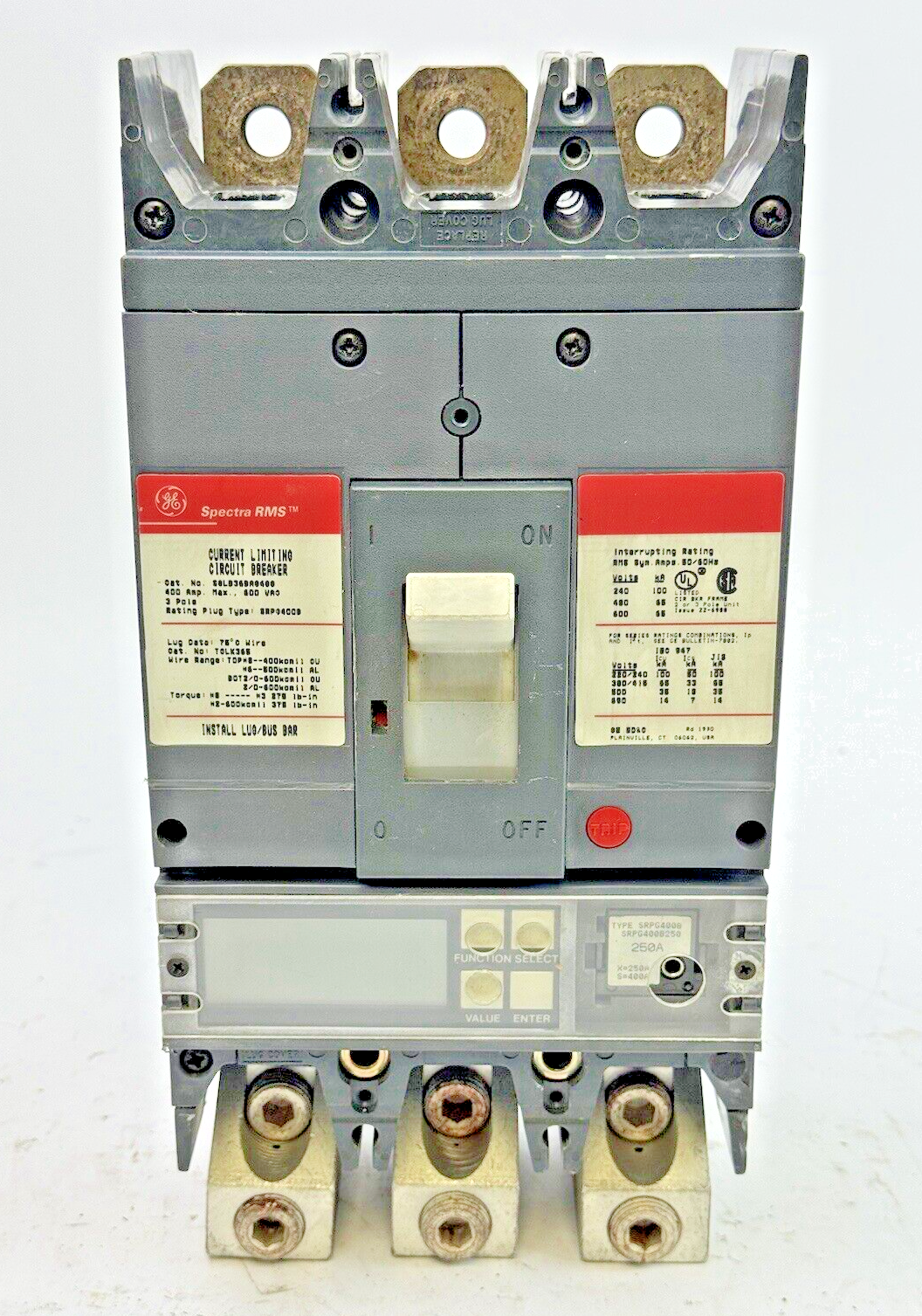 GE - SGLB36BA0400 - CIRCUIT BREAKER - 3 POLE/600 VAC/400A - W/ 250 A RATING PLUG