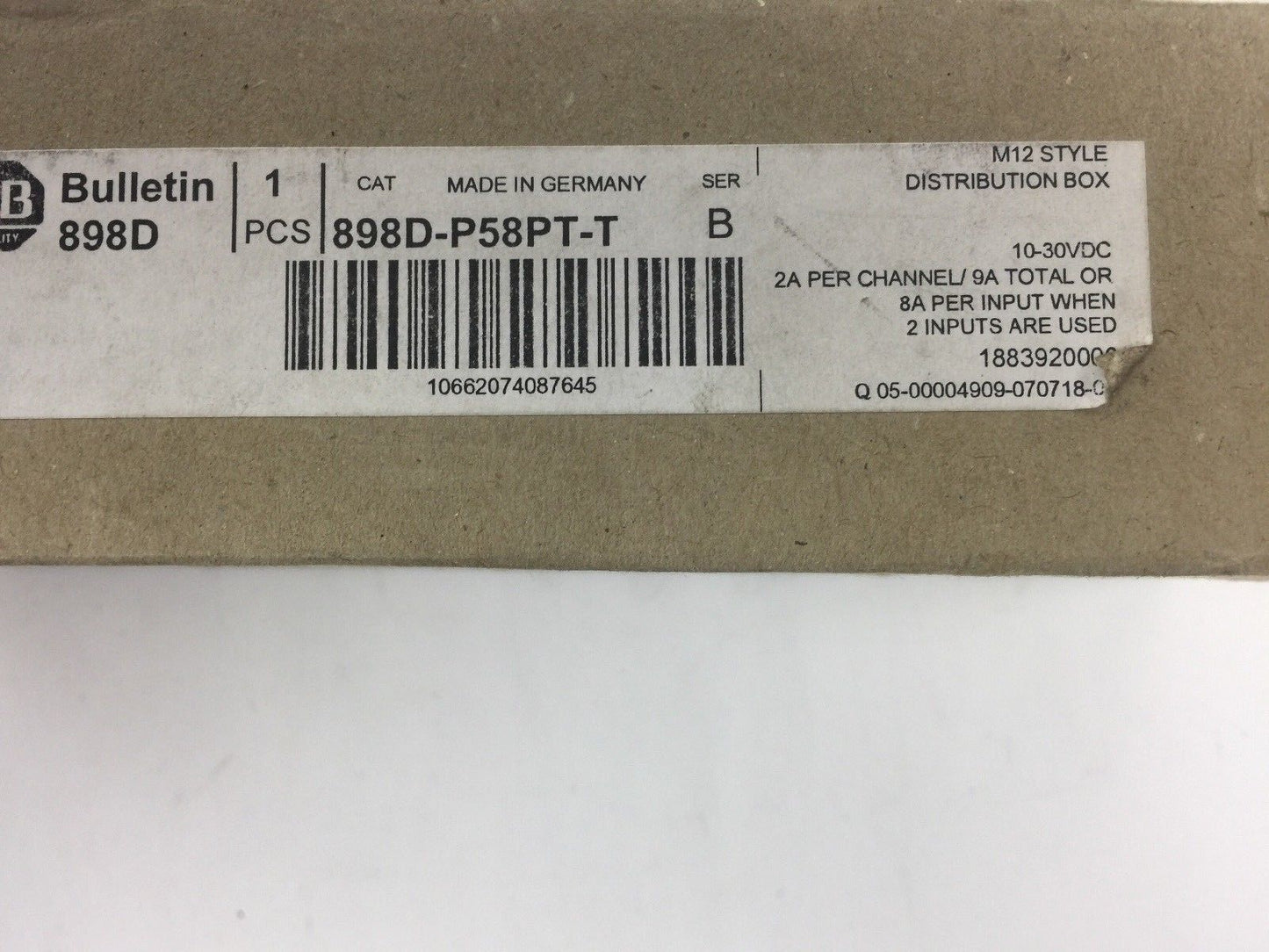 ALLEN BRADLEY 898D-P58PT-T DISTRIBUTION BOX SER B 10-30VDC