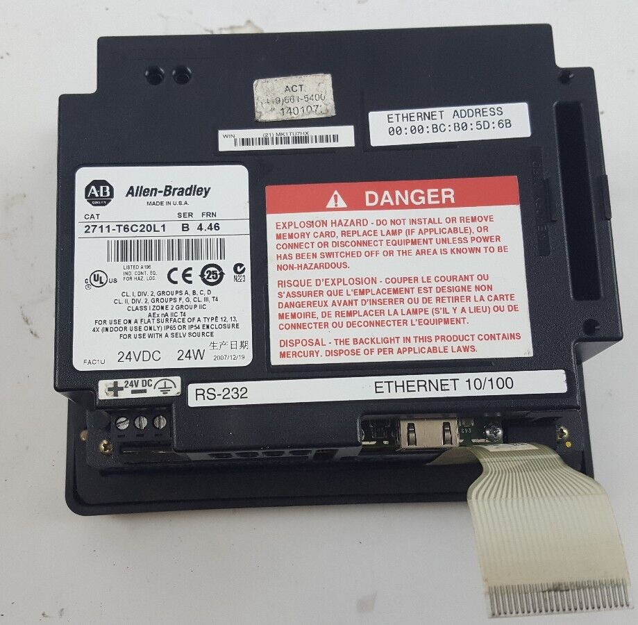 Allen Bradley Panelview 600 2711-T6C20L1 SER B 4.46 color touchscreen ethernet
