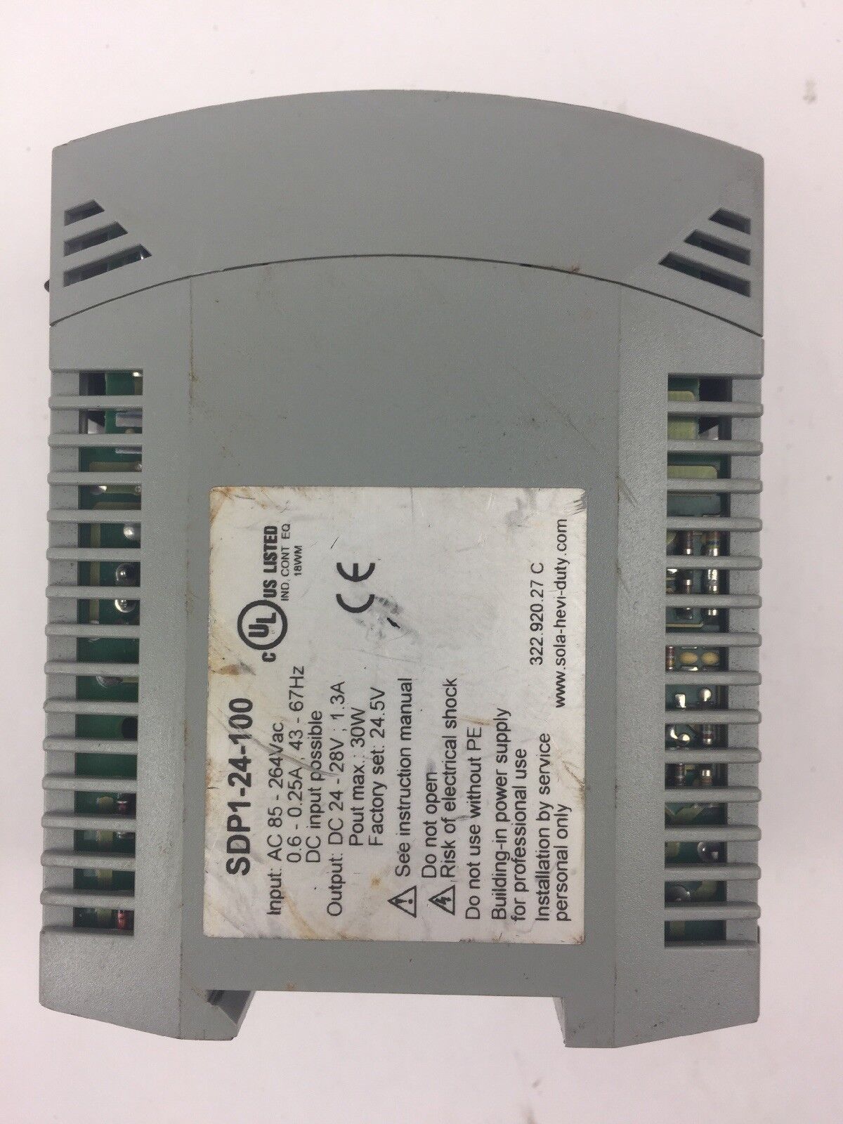 SOLA SDP 1-24-100 POWER SUPPLY 24VDC/1.3A 85-264VAC/0.6-0.25A 43-67HZ