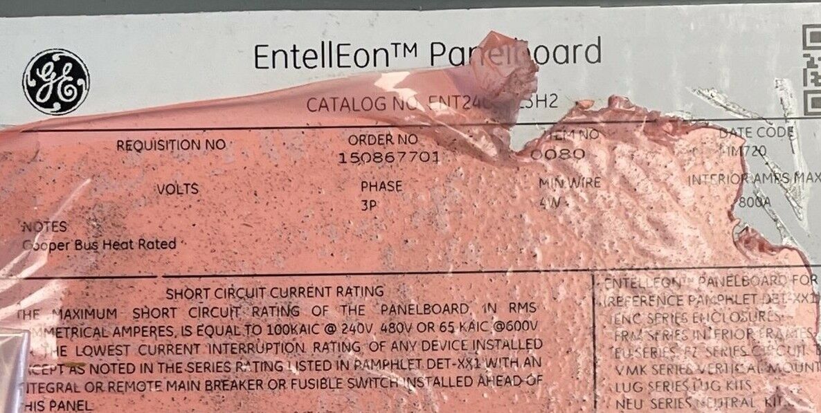GE ENT3208NN3H2 ENTELLEON PANELBOARD SERIES 800A