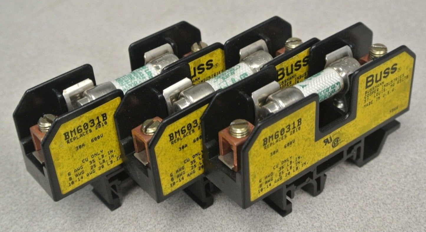 LOT of 3 / BUSS / BUSSMANN BM6031B FUSE HOLDER / 600V / 30A