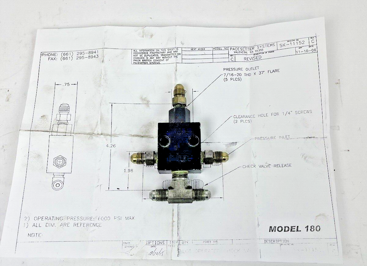 PACESETTER SYSTEMS - MODEL 180 - PILOT OPERATED CHECK VALVE - BRAND NOT STAMPED