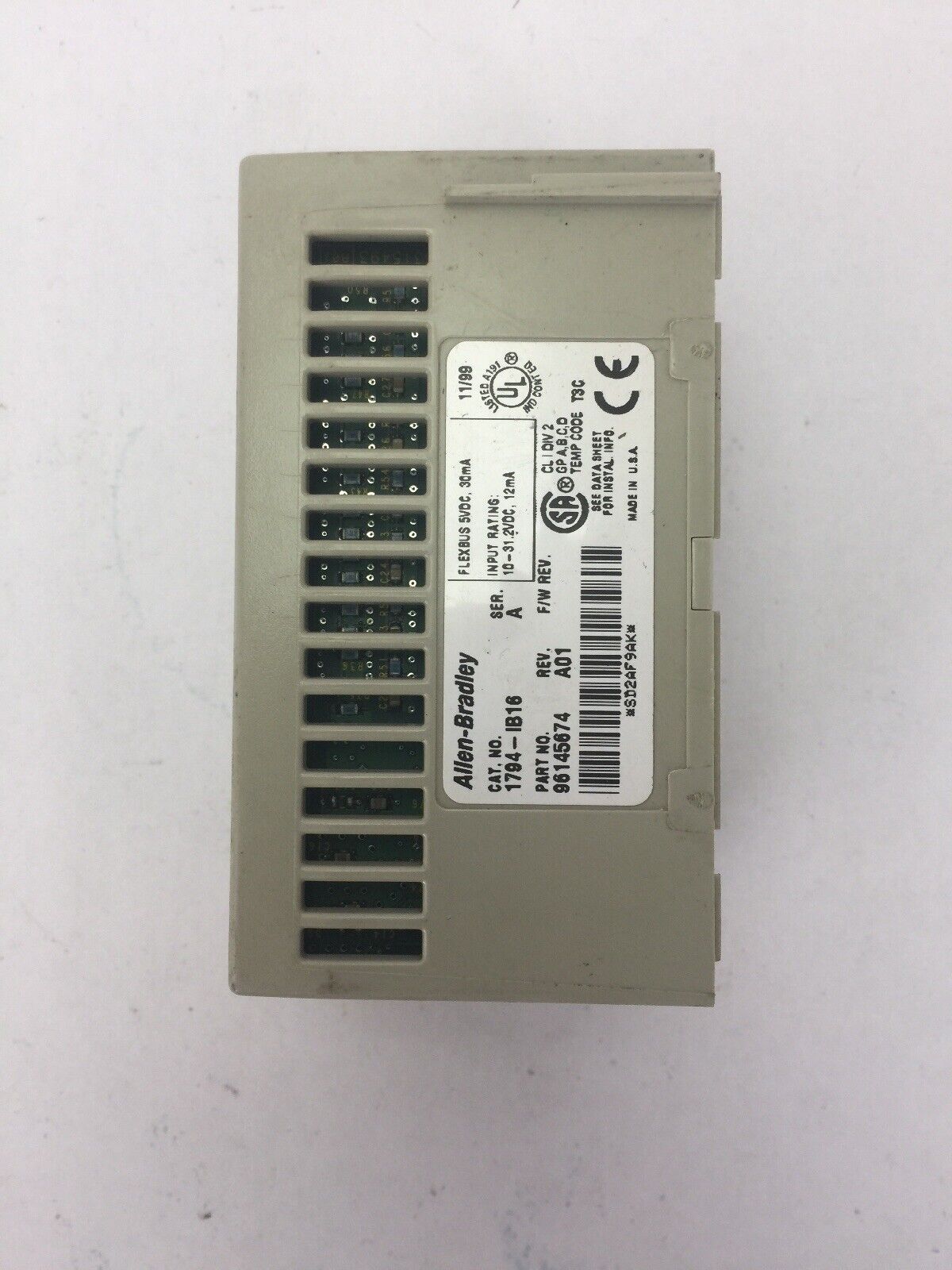 ALLEN BRADLEY 1794-IB16 24VDC SINK INPUT MODULE SER A REV A01