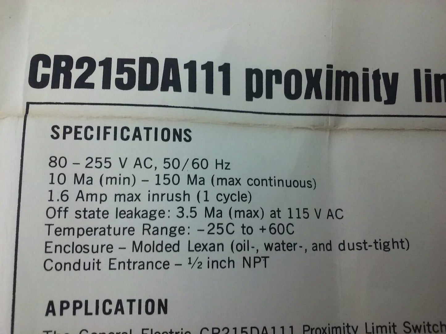 GENERAL ELECTRIC, CR215DA211, PROXIMITY LIMIT SWITCH, 115V 50/60HZ, CR215D, NEW