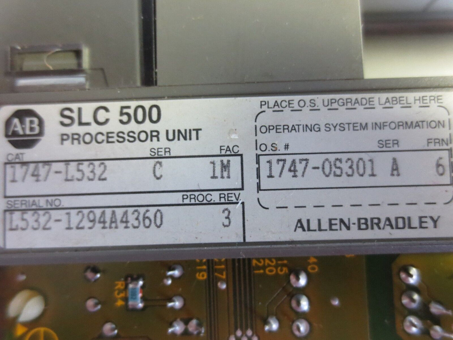 ALLEN-BRADLEY 1747-L532 SLC500 PROCESSOR UNIT - Ser. C, Proc. Rev. 3