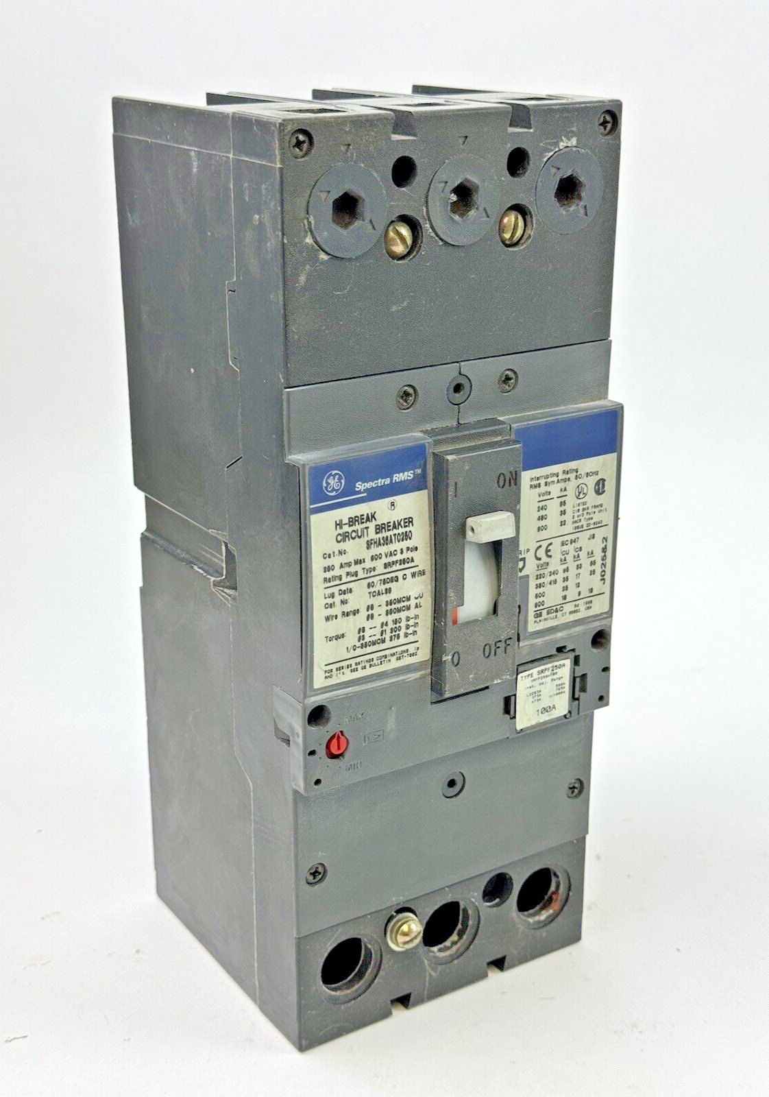 GE - SFHA36AT0250 - HI-BREAK CIRCUIT BREAKER - 3 POLE/250A/600VAC W/ 100A TRIP
