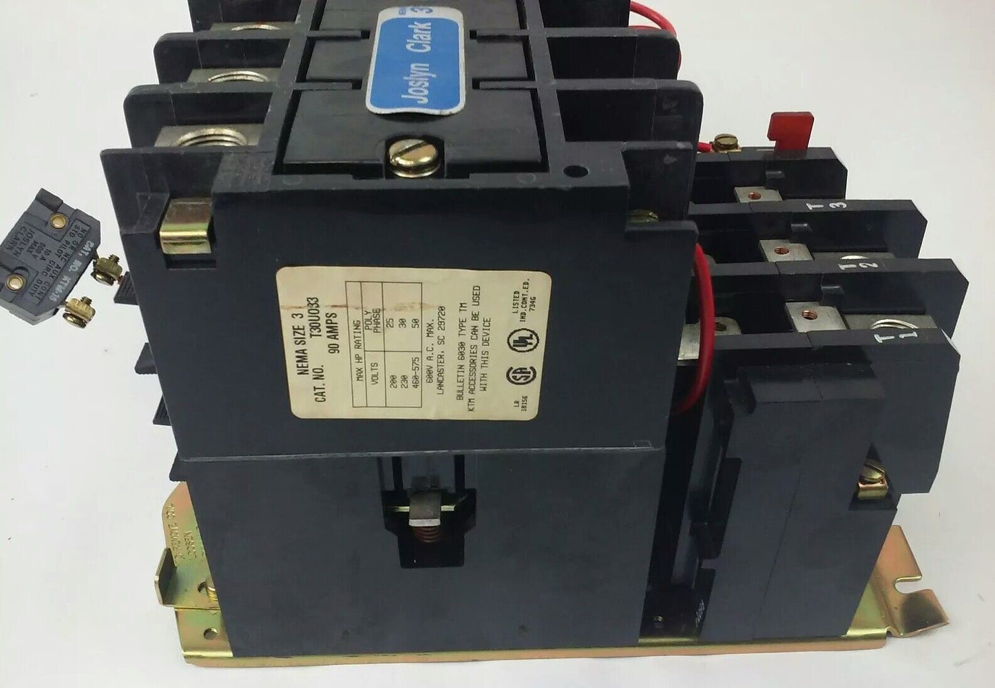 JOSLYN CLARK T30U033-96 TM REVERSING STARTER SIZE 3, 3PH, 90A, 600V, 50 HP, NEW
