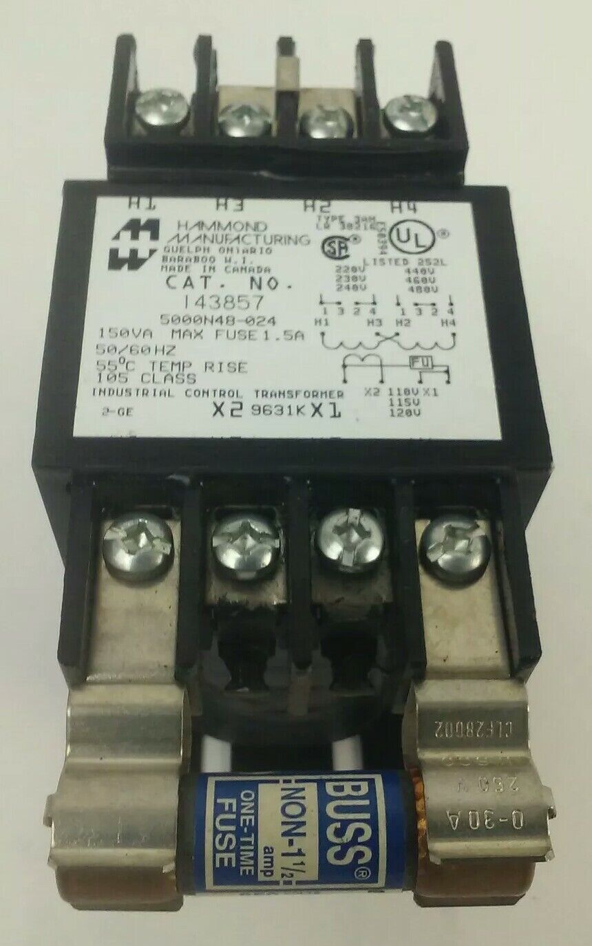HAMMOND 143857 5000N48-024 INDUSTRIAL CONTROL TRANSFORMER 150VA 1.5A TYPE 3AH
