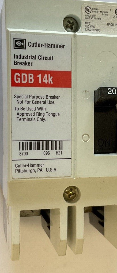 WESTINGHOUSE GDB 14K CIRCUIT BREAKER 20A 480VAC 3POLE 50/60HZ