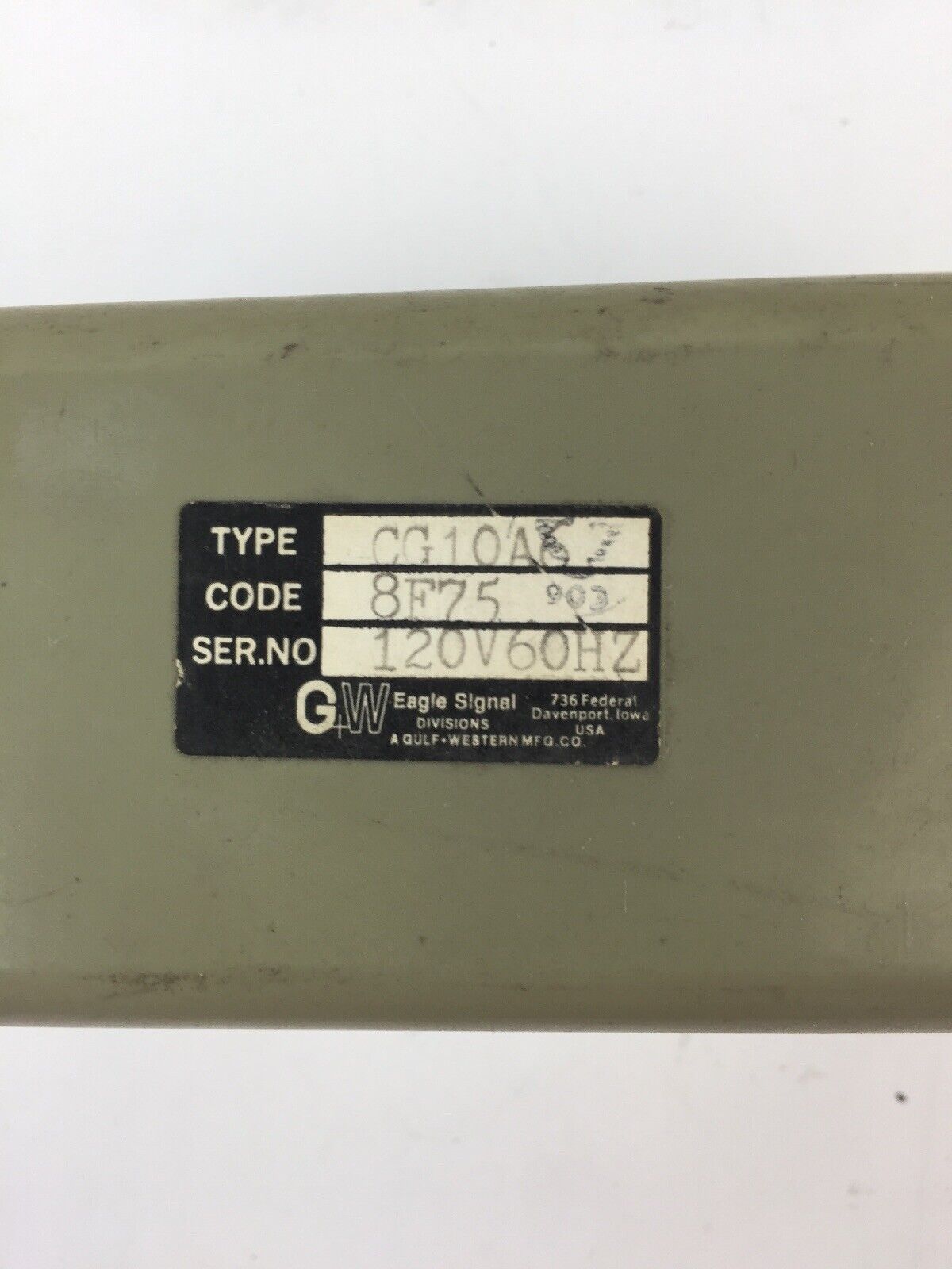 GW EAGLE SIGNAL CG10A6 TIME DELAY RELAY 120V 60HZ 10 SECONDS