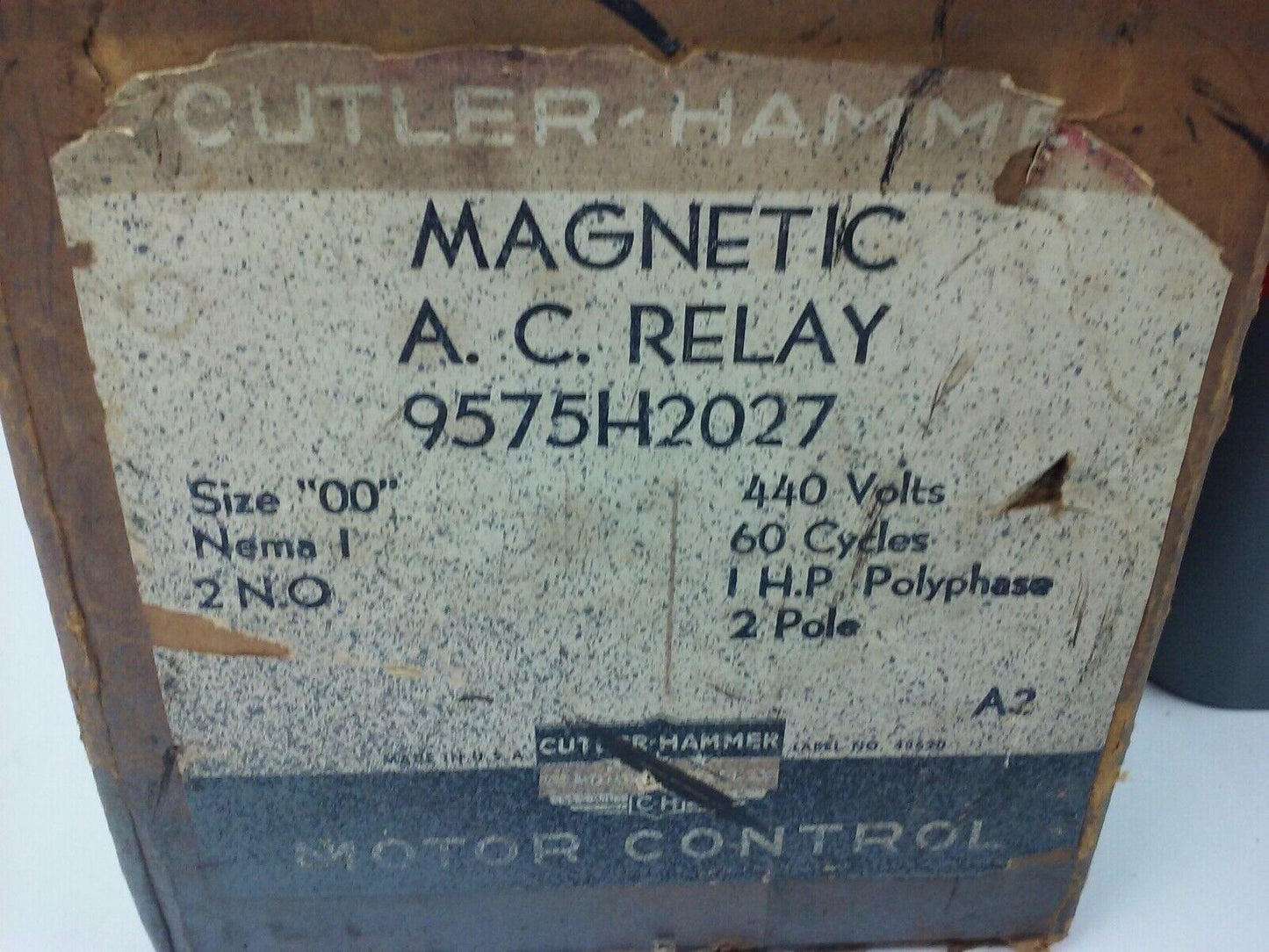 CUTLER HAMMER, 9575H2027, MAGNETIC A.C. RELAY,440V,60HZ,2P, SIZE 00, 9575H, NEW