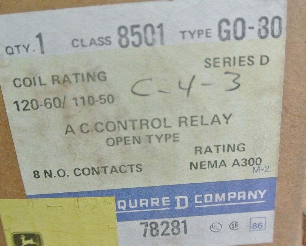 SQUARE D 8501 GO-80 - AC CONTROL RELAY - OPEN TYPE - 110/120V 8 N.O. NEW SURPLUS