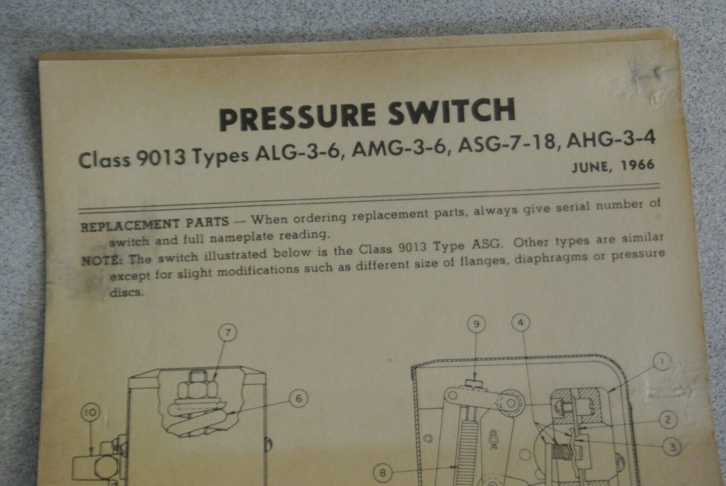 SQUARE D 9013 AHG-3 S4 PRESSURE SWITCH / CLOSE 425 / OPEN 500 / NEW SURPLUS