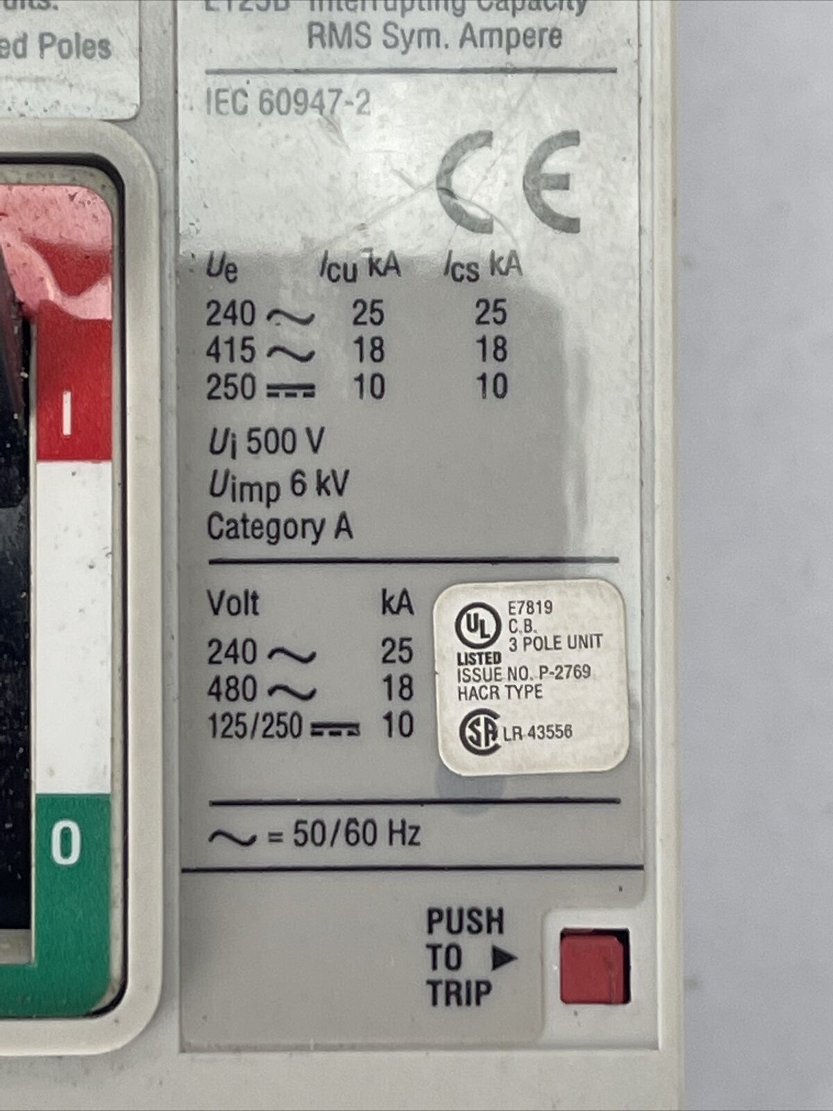 EATON EGB3050FFG INDUSTRIAL CIRCUIT BREAKER 50AMP 3POLE 250VDC 480VAC 67B3600G11