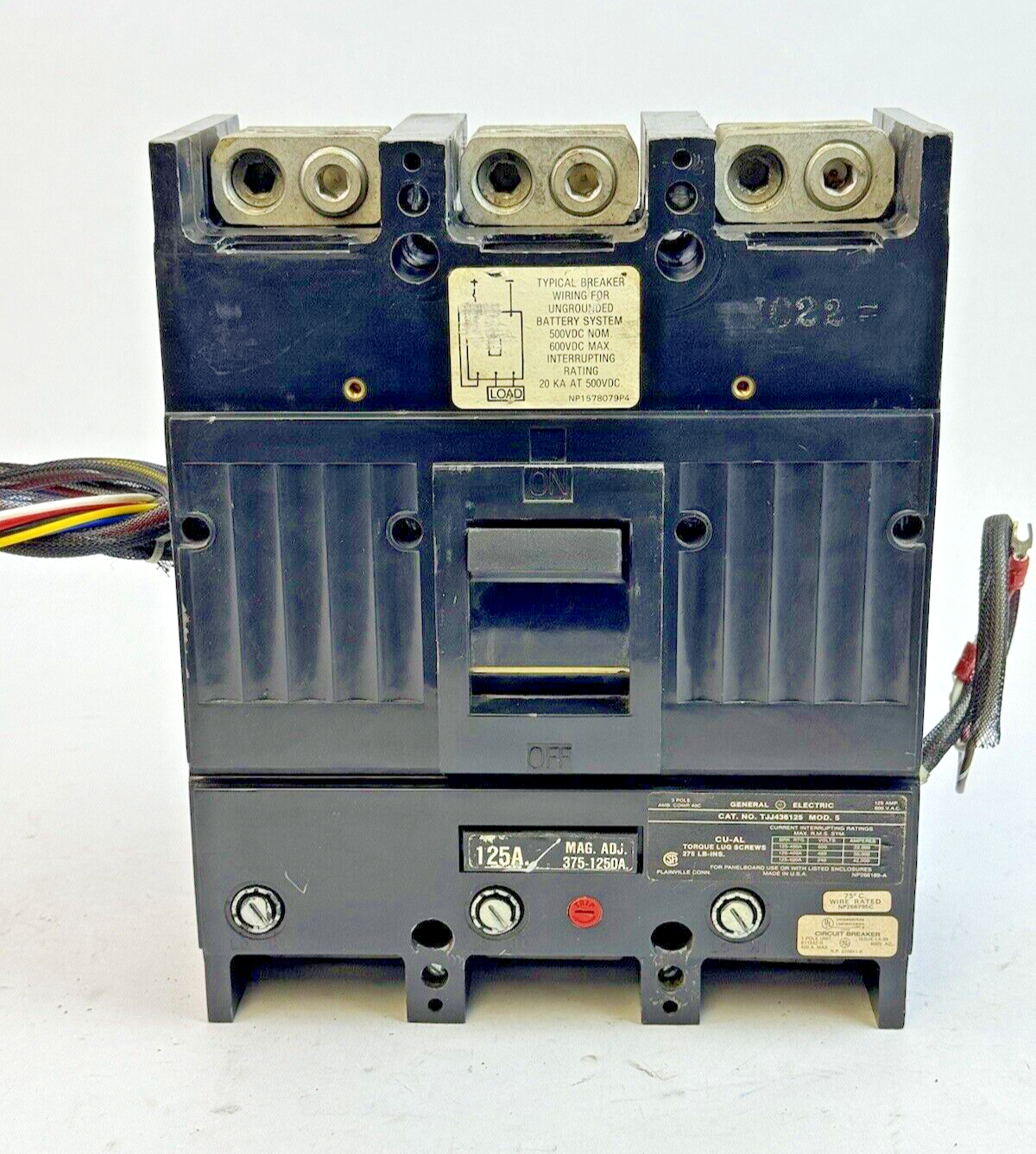 GE - TJJ436125 - CIRCUIT BREAKER W/ 125A TRIP + SEE BELOW - 125A, 600VAC, 3 POLE
