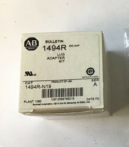 ALLEN BRADLEY 1494R-N19 LUG ADAPTER KIT SER.A 200 AMP