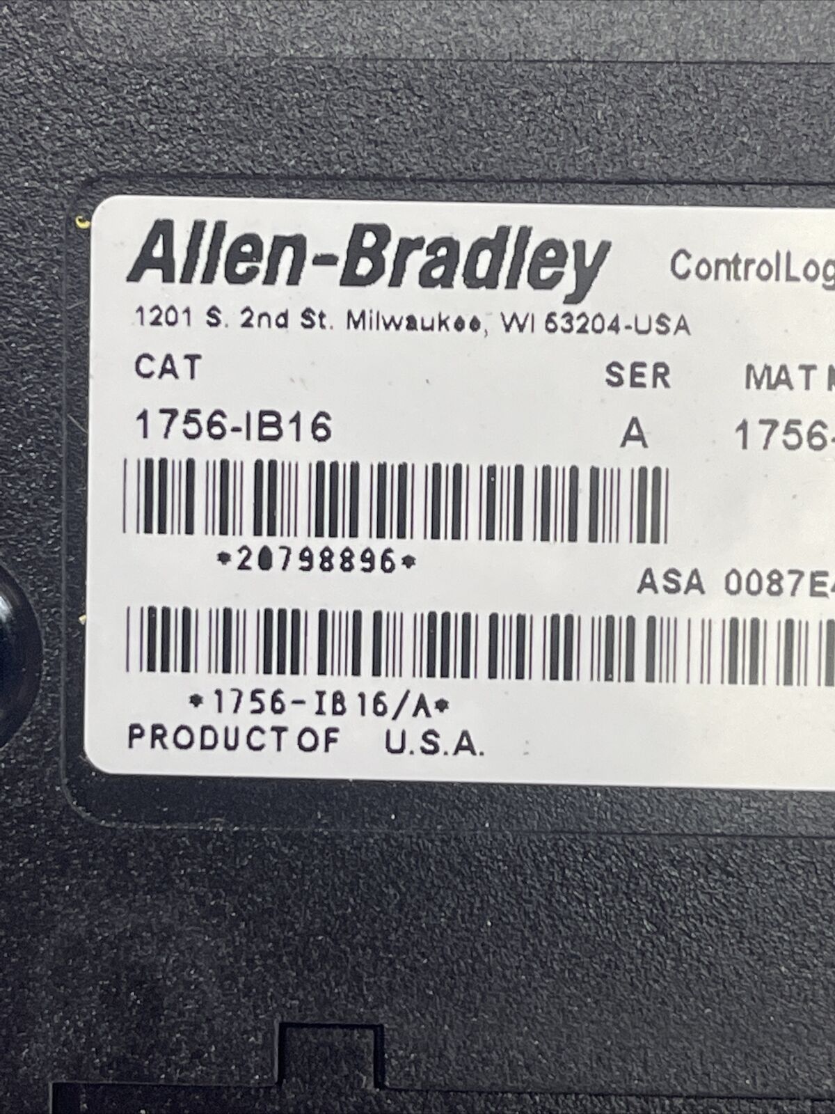 ALLEN BRADLEY 1756-IB16 SER A FW 3.3 CONTROL LOGIX 16 POINT D/I MODULE