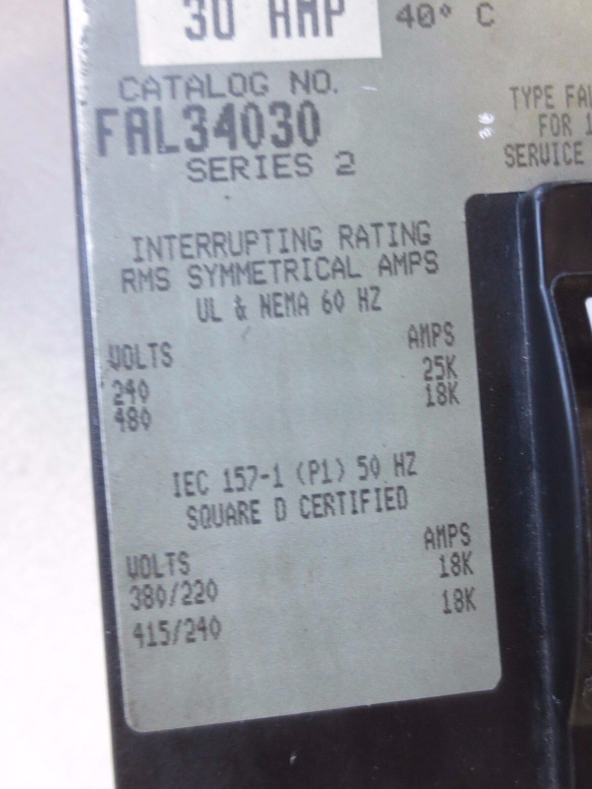 SQUARE D FAL34030 MOLDED CASE CIRCUIT BREAKER - 30A, 240VAC