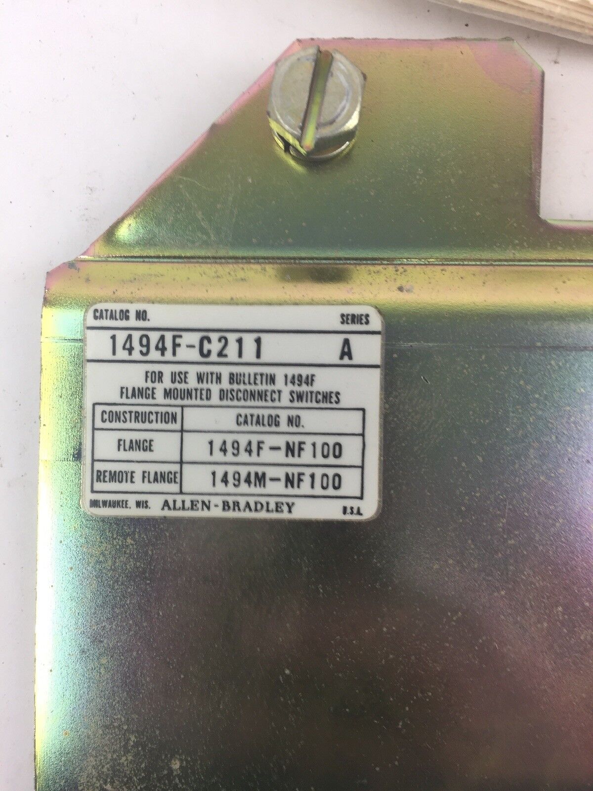 ALLEN BRADLEY 1494F-C211 FUSE BLOCK ADAPTOR PLATE KIT SERIES A