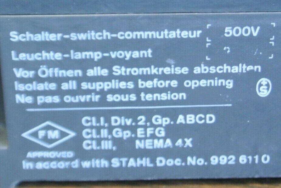 KILLARK K2F56 / STAHL / 8030/12 STOP-START SWITCH / 3/4" FEED-THRU / NEW SURPLUS