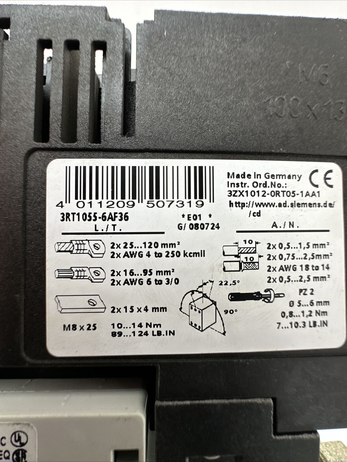 SIEMENS 3RT1055-6AF36 CONTACTOR 575VAC 3PH 150HP COIL 110-127VDC 50-60HZ