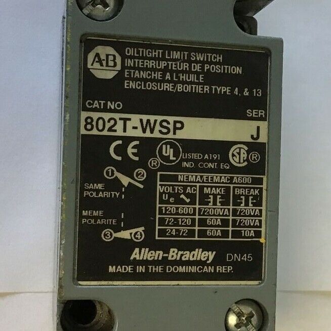 ALLEN BRADLEY 802T-WSP OILTIGHT LIMIT SWITCH SER.J