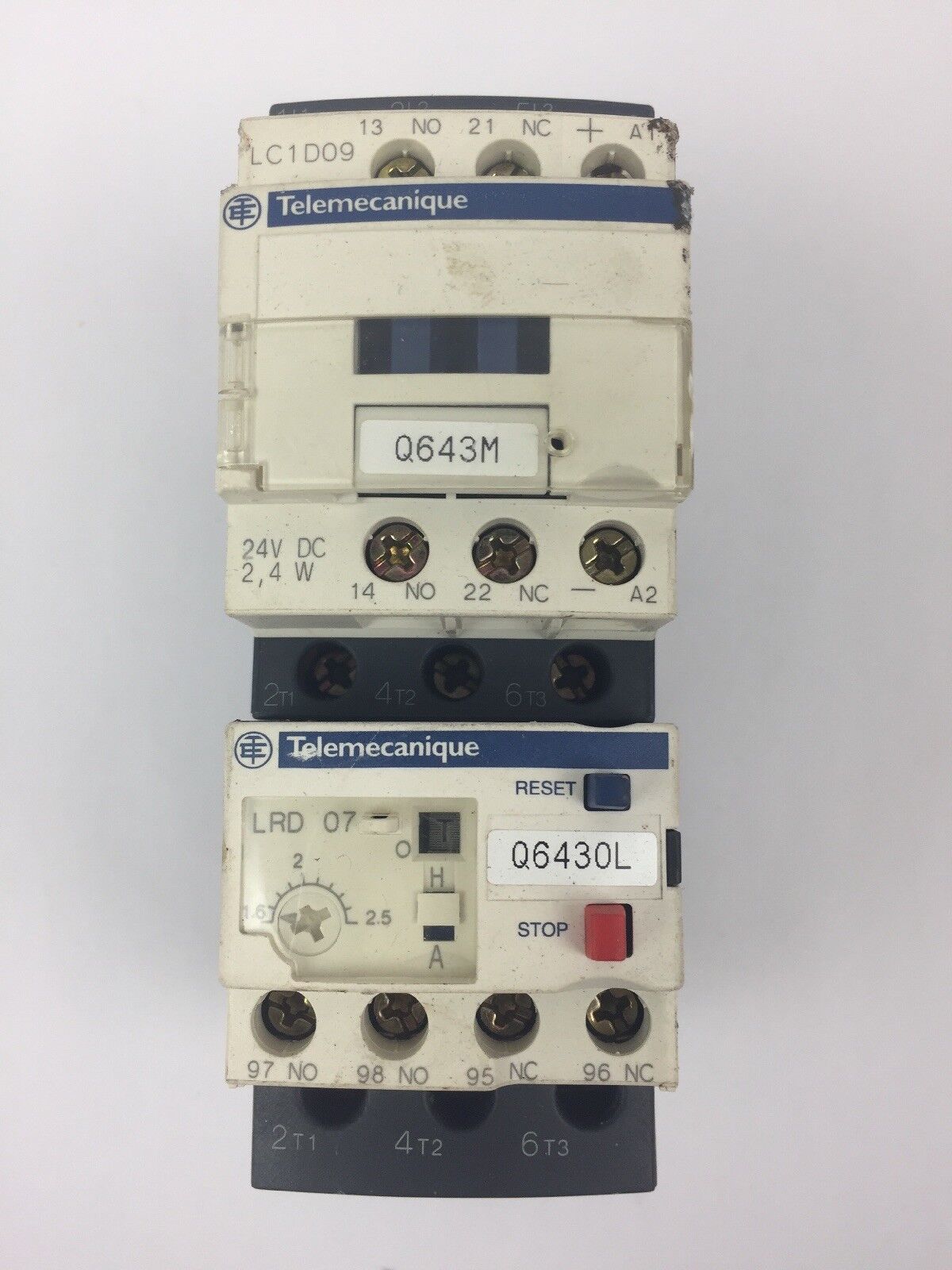 TELEMECANIQUE LC1D09BL CONTACTOR LRD07 OVERLOAD RELAY 1.6-2.5A LAD4TBDL 24V