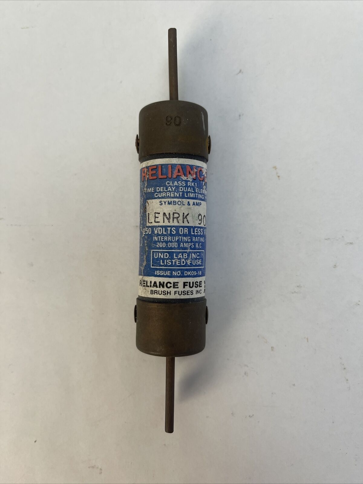RELIANCE LENRK90 CURRENT LIMITING DUAL ELEMENT CLASS RK1 FUSE 90AMP 250VAC
