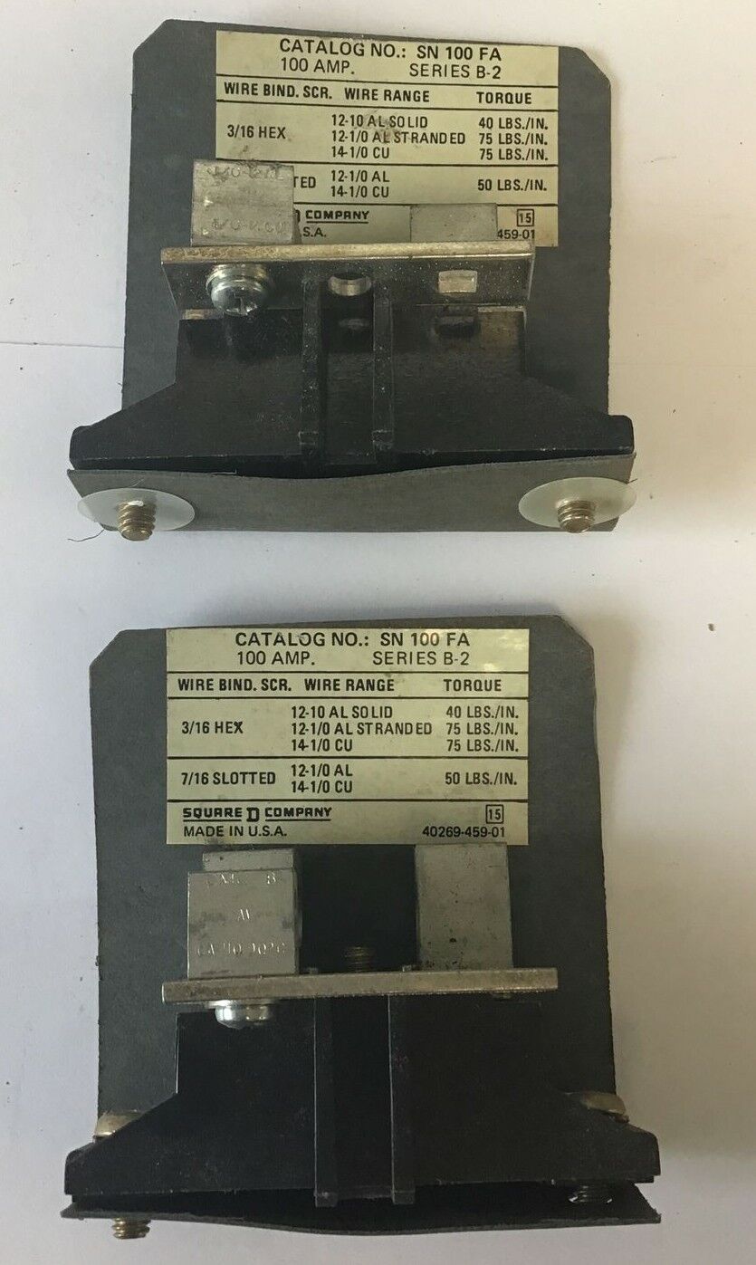 SQUARE D SN100FA,SER.B2 NEUTRAL ASSEMBLY 100A 277/480VAC 125/250VDC***LOTOF2**