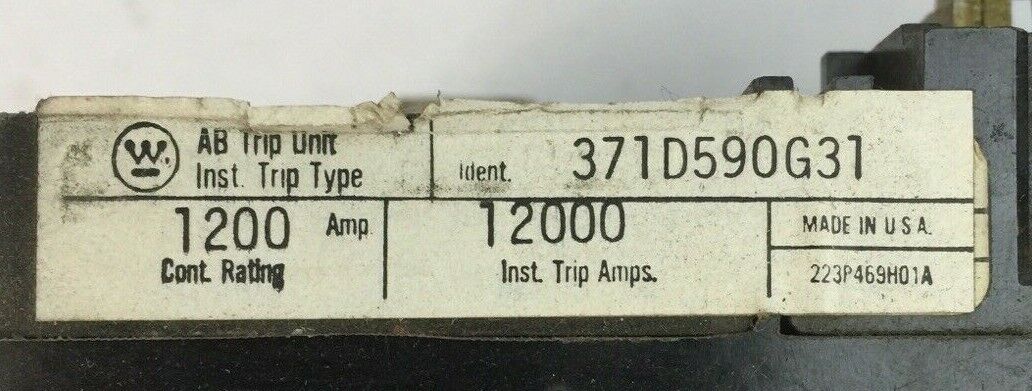WESTINGHOUSE 371D590G31 AB TRIP UNIT 1200AMP INST TRIP 12000AMP 3POLE