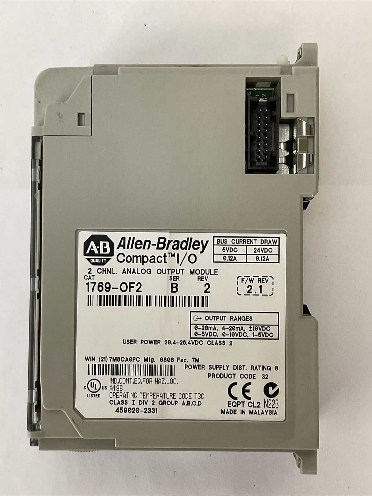 ALLEN BRADLEY 1769-OF2 SER B REV 2 F/W REV 2.1 2CH ANALOG OUTPUT MODULE COMPACT