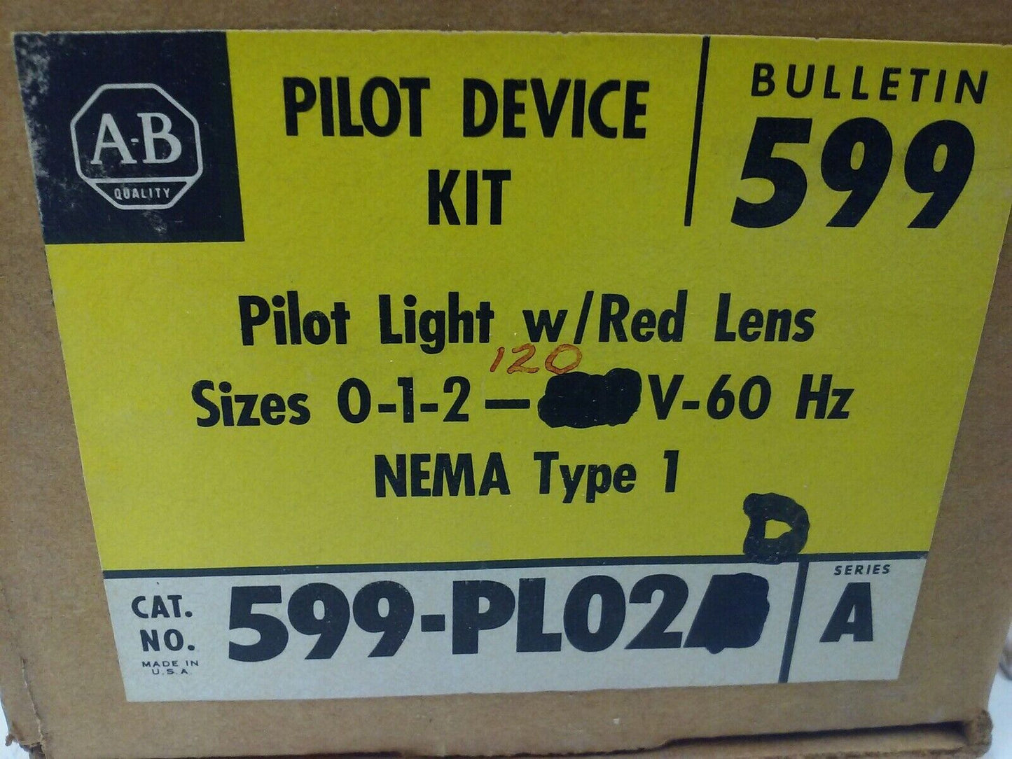 ALLEN BRADLEY 599-PL02D SER. A, PILOT LIGHT W/ RED LENS, SIZES 0-1-2, 120V- 60HZ