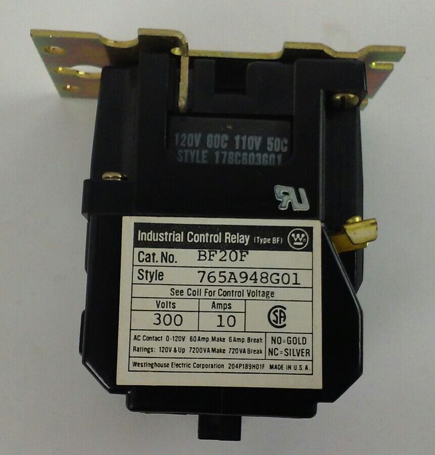 Westinghouse BF20F Control Relay - 2 Pole, 10 Amp, 300 VAC, 110/120 V Coil (NEW)