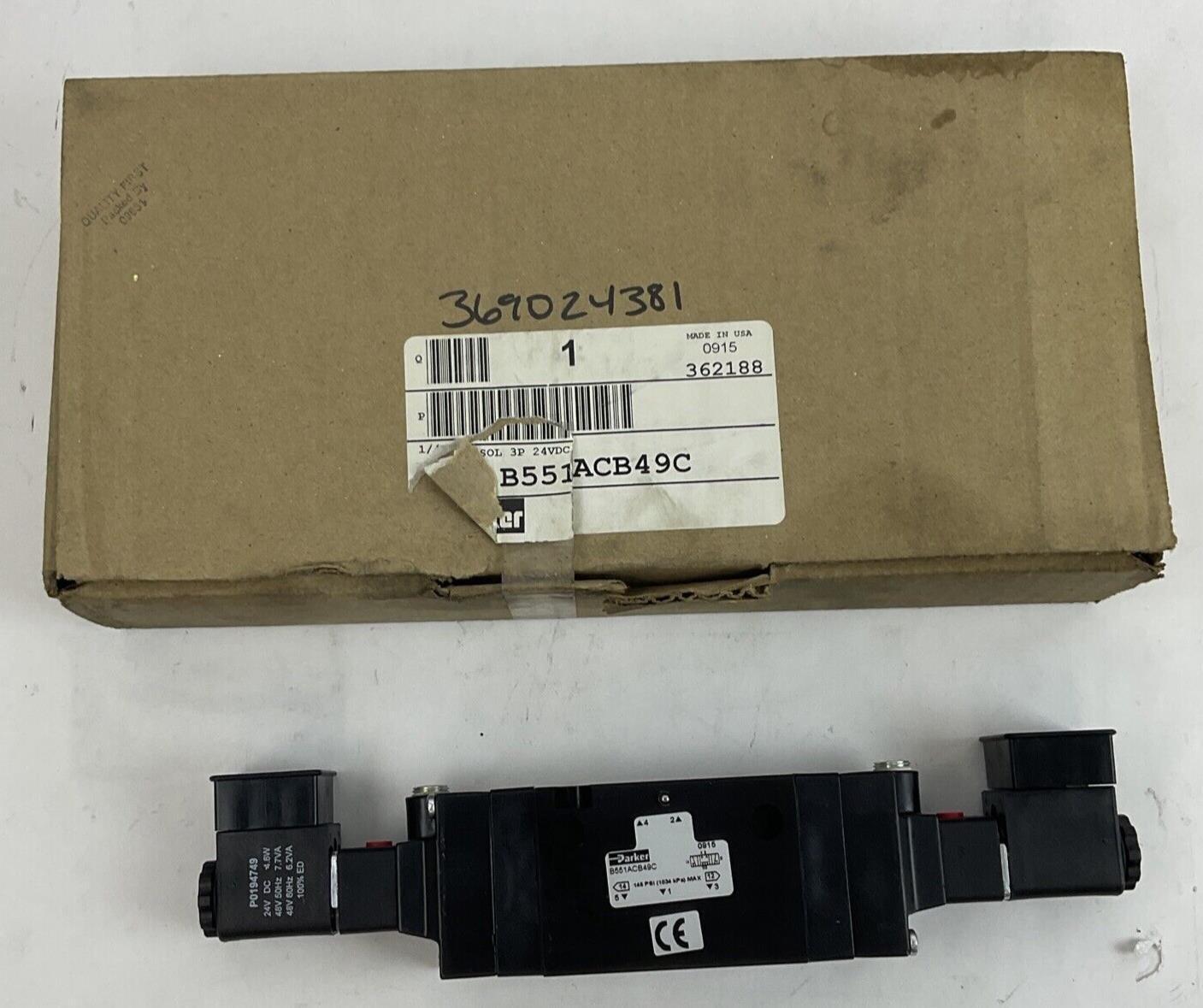 PARKER B551ACB49C SOLENOID VALVE 145PSI 24VDC 4.8W