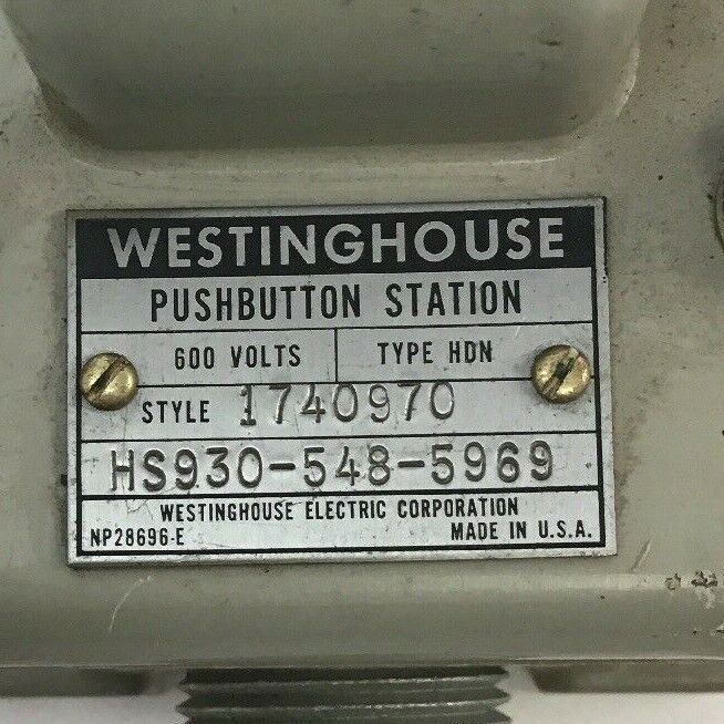 WESTINGHOUSE PUSHBUTTON STATION TYPE HDN STYLE 1740970, HS930-548-5969 600VOLTS
