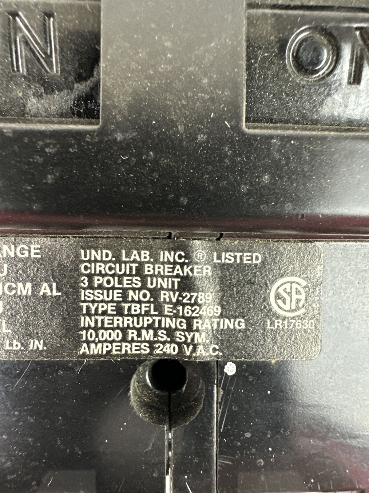 THOMAS & BETTS TBFL-23-200 CIRCUIT BREAKER 3POLE 200A 240VAC TYPE TBFL E-162469