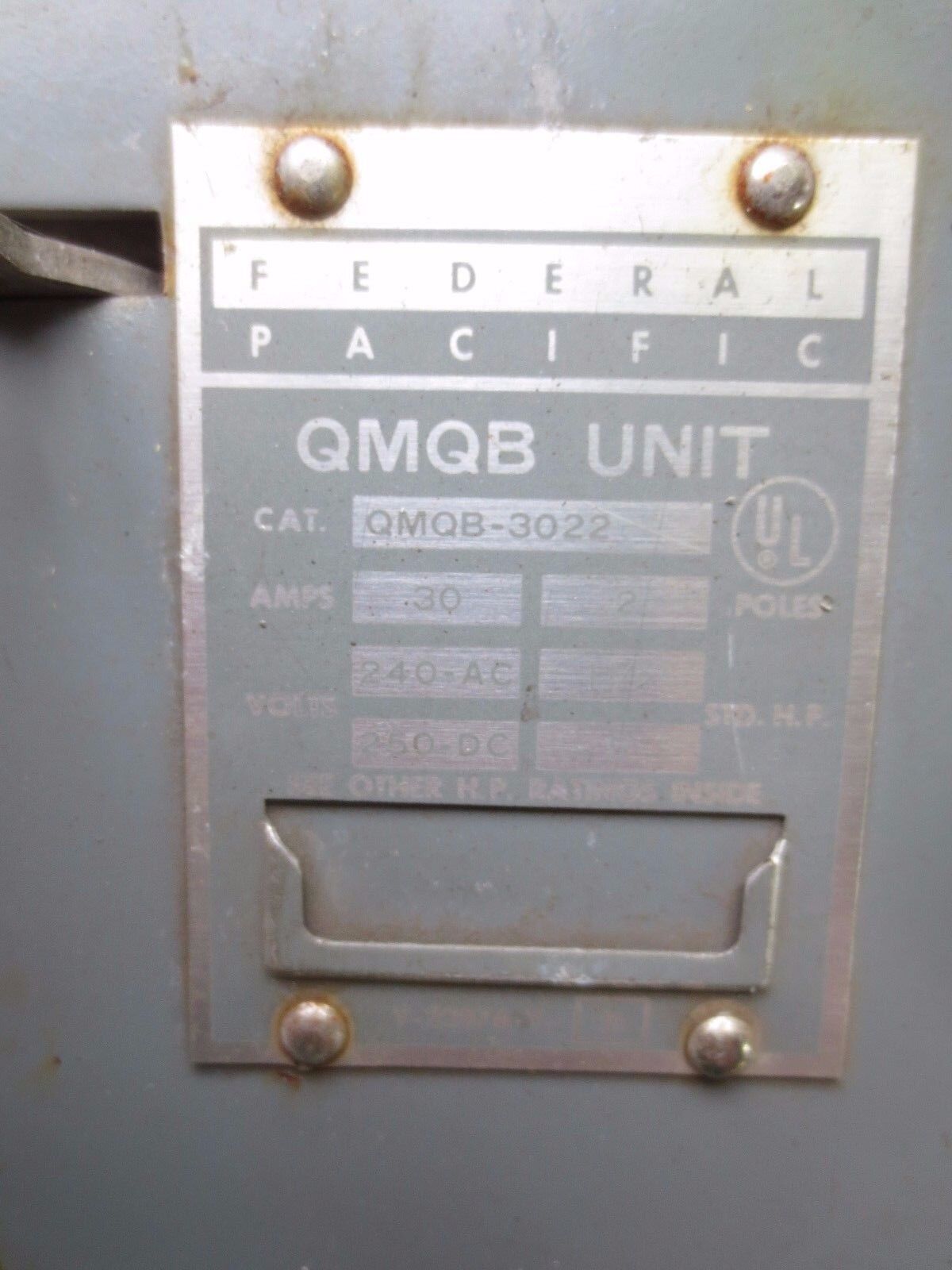 FEDERAL PACIFIC QMQB-3022 PANEL SWITCH - 240V, 30A, 2 POLE