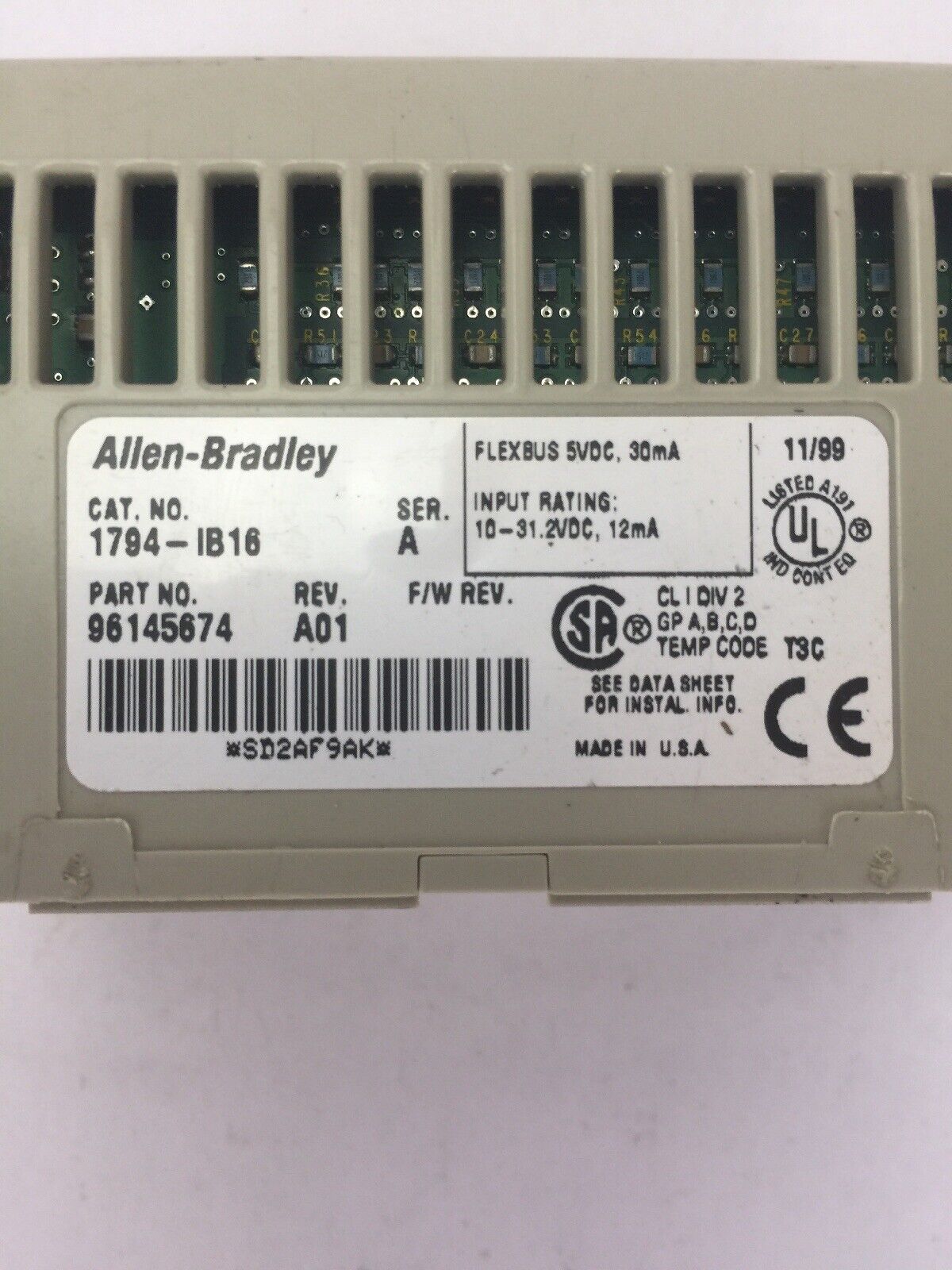 ALLEN BRADLEY 1794-IB16 24VDC SINK INPUT MODULE SER A REV A01
