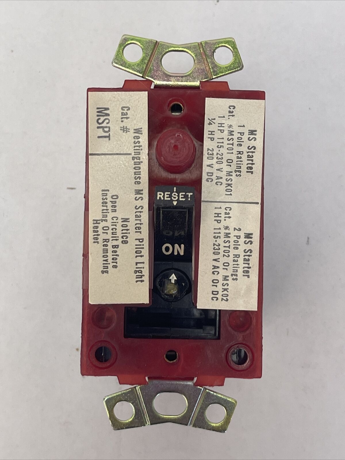 WESTINGHOUSE MST02 MANUAL STARTER SWITCH 1HP 115-230V MSPT RED PILOT LIGHT