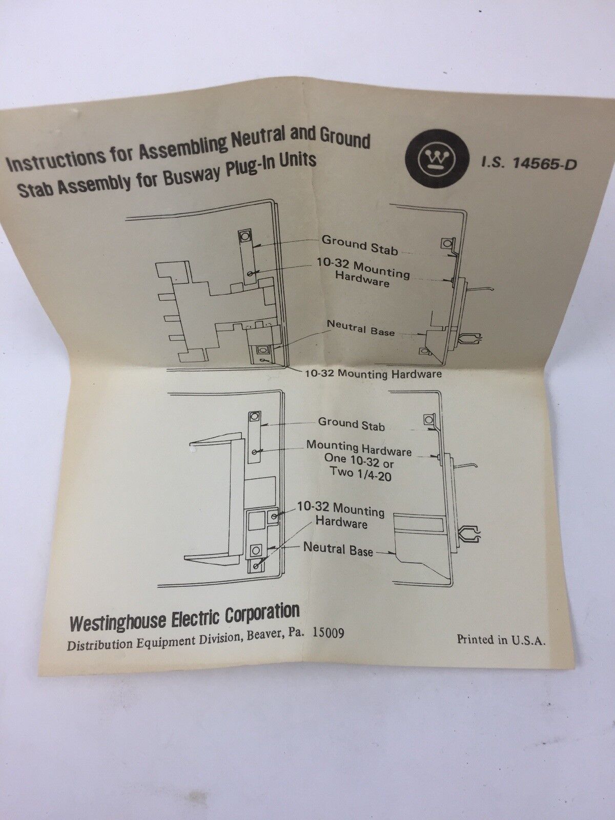 WESTINGHOUSE BUS DUCT GRD STAB CU & ALUM CABLE 1/0-4/0 FOR POW R WAY PLUG IN BUS